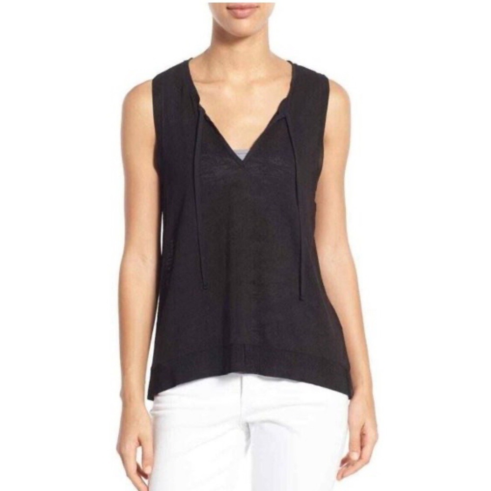 NWT Anthropologie Sanctuary Black Sleeveless Tie Neck Layered Knit Top Capsule M